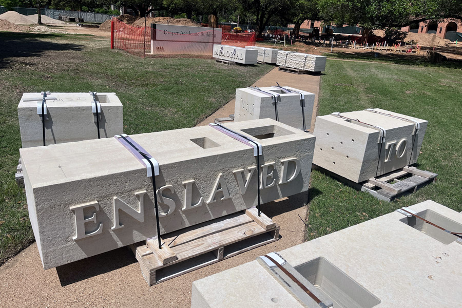 Memorial blocks await installation at the Memorial to the Enslaved