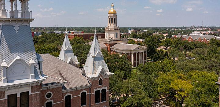 Aerial view of Baylor's campus. 