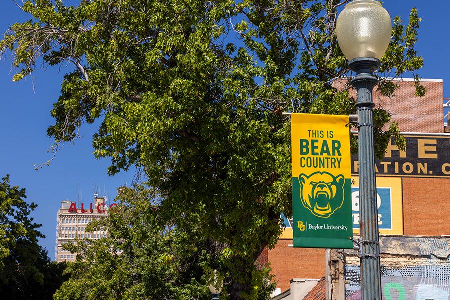 Downtown Waco street with Baylor light pole sign